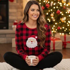 🎅🏻 Cozy Tebbiss Buffalo Plaid Santa Long-Sleeve Tunic Top